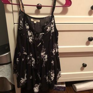 Black gray and white floral flowy tank top